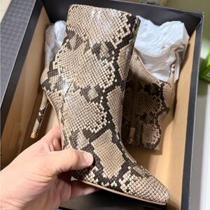 Kenneth Cole Taupe and Black Snake-Print Pointed Stiletto Booties